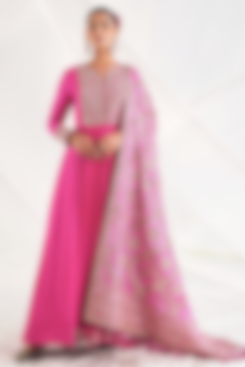 Hot Pink Chanderi Cotton Bridal Anarkali Set by Faabiiana at Pernia's Pop Up Shop