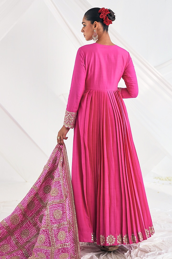 Hot Pink Chanderi Cotton Bridal Anarkali Set by Faabiiana at Pernia's Pop Up Shop