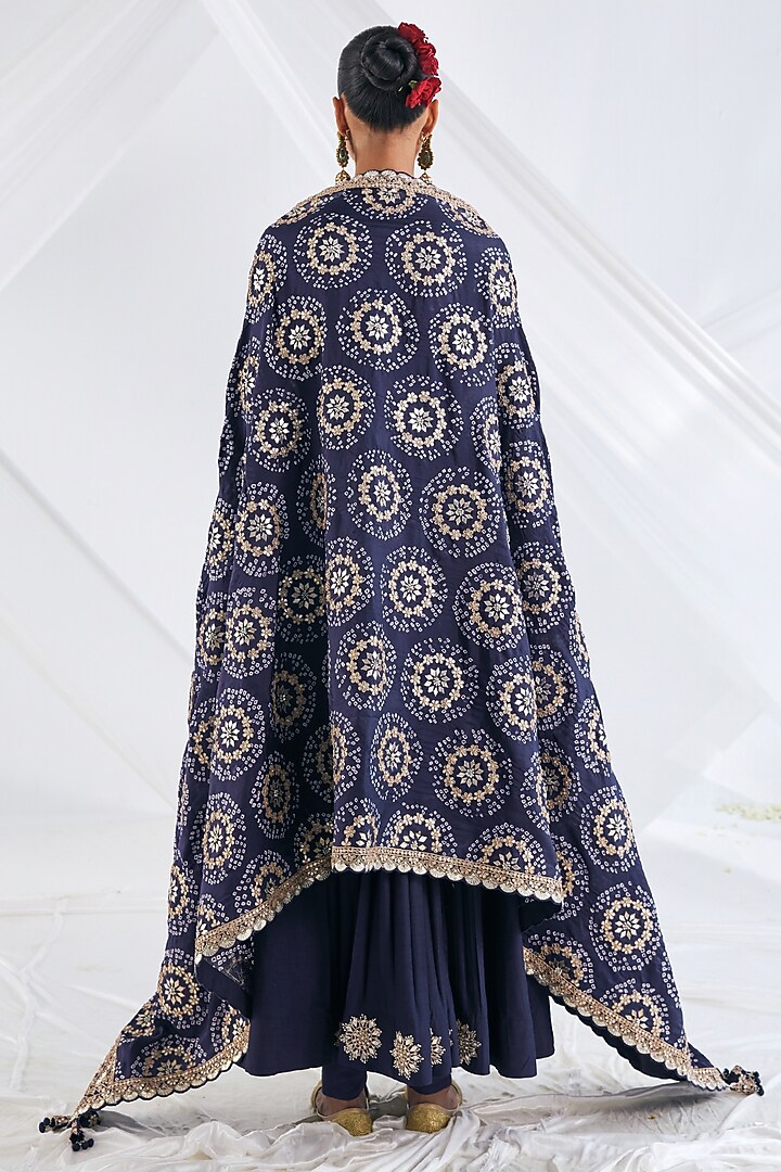 Navy Blue Chanderi Cotton Bridal Anarkali Set by Faabiiana at Pernia's Pop Up Shop