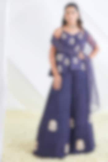 Navy Blue Crushed Silk Bridal Sharara Set by Faabiiana at Pernia's Pop Up Shop