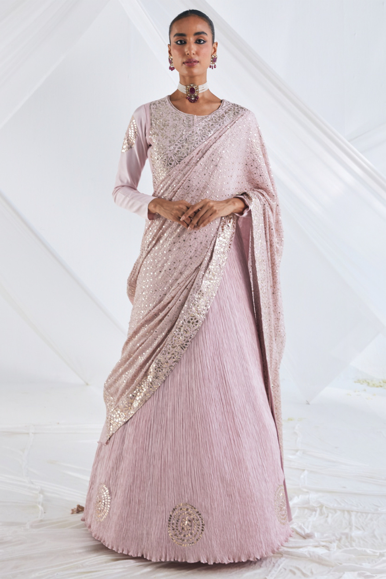 Tarun Tahiliani - Powder Blue Tulle & Sheer Tulle Embellished Designer Saree Set for Women at Pernia's Pop-Up Shop