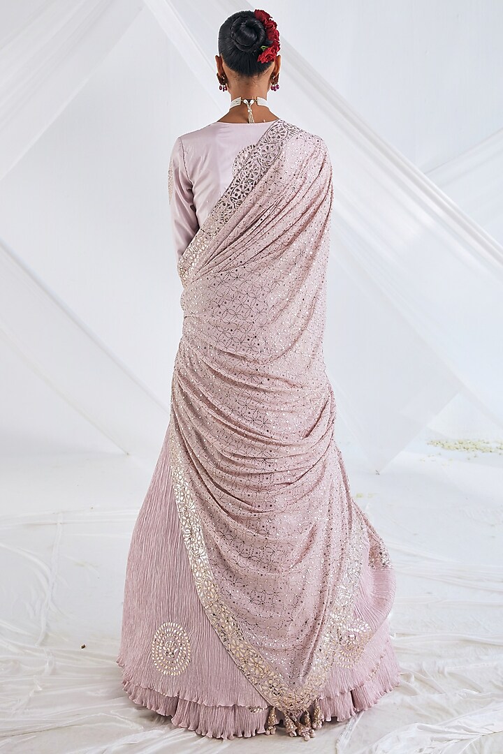 Lavender Crushed Silk Bridal Lehenga Saree Set by Faabiiana at Pernia's Pop Up Shop