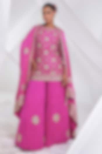Pink Pure Silk Crushed Bridal Sharara Set by Faabiiana at Pernia's Pop Up Shop