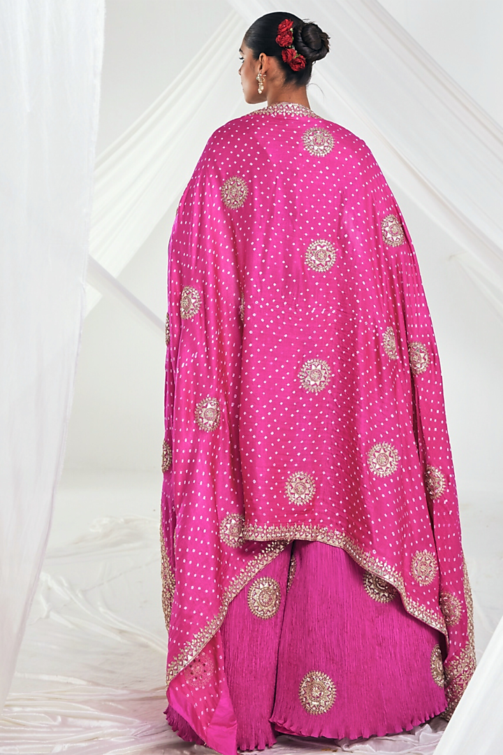 Pink Pure Silk Crushed Bridal Sharara Set by Faabiiana at Pernia's Pop Up Shop