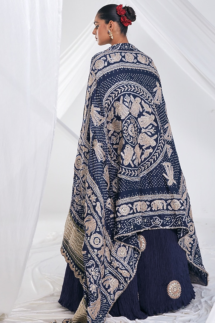 Navy Blue Crushed Silk Bridal Sharara Set by Faabiiana at Pernia's Pop Up Shop