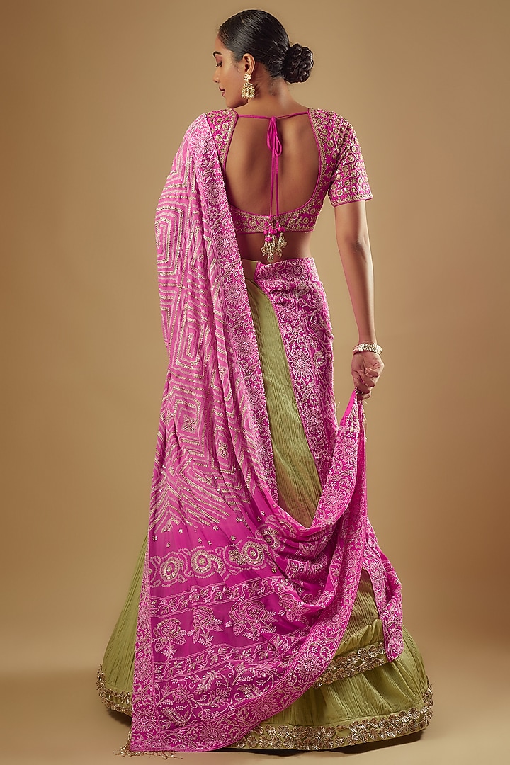 Beige Cotton Gota Patti Work Hand Crushed Draped Bridal Lehenga Set by Faabiiana at Pernia's Pop Up Shop