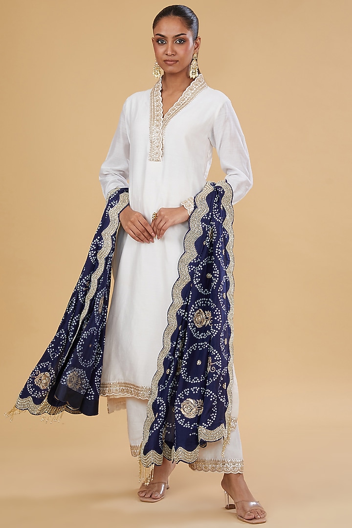 White Silk Kurta Set by Faabiiana at Pernia's Pop Up Shop