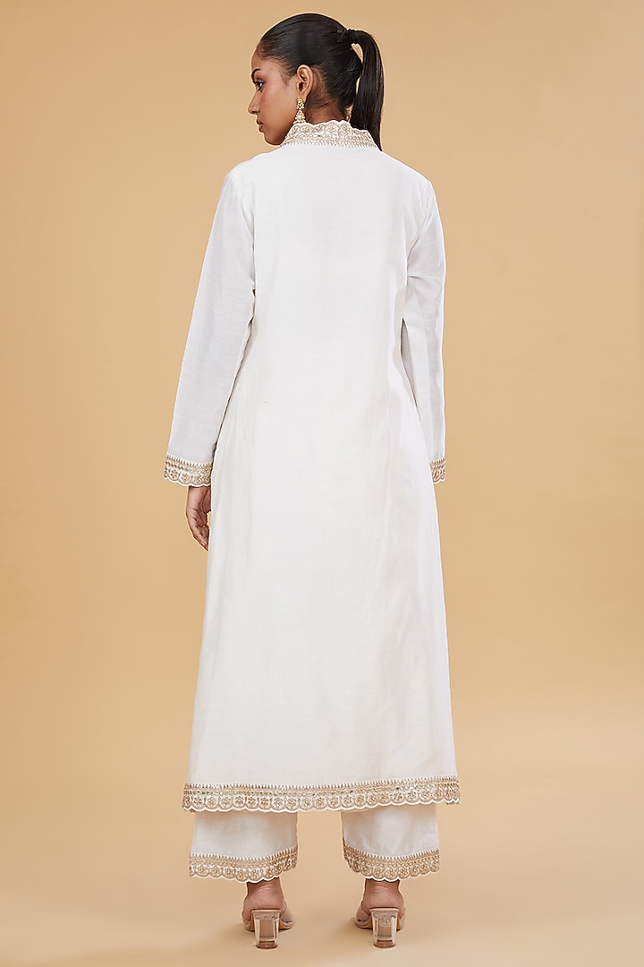 White Silk Kurta Set by Faabiiana at Pernia's Pop Up Shop