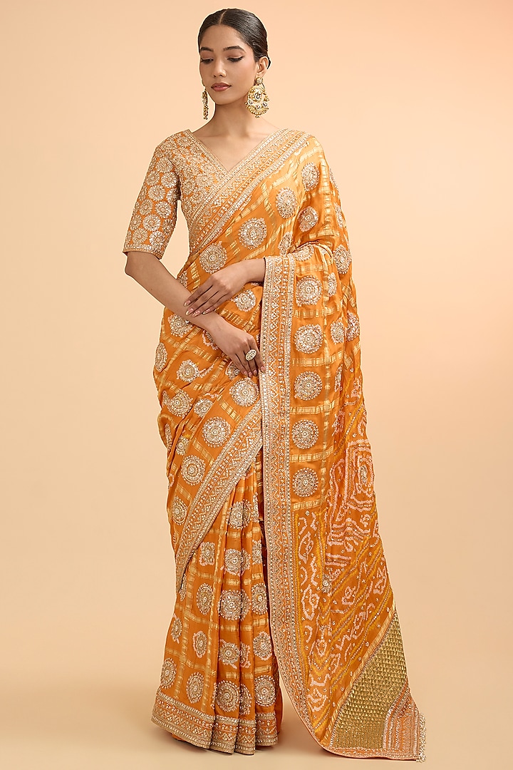 Orange Gajji Silk Gharchola Saree Set by Faabiiana at Pernia's Pop Up Shop