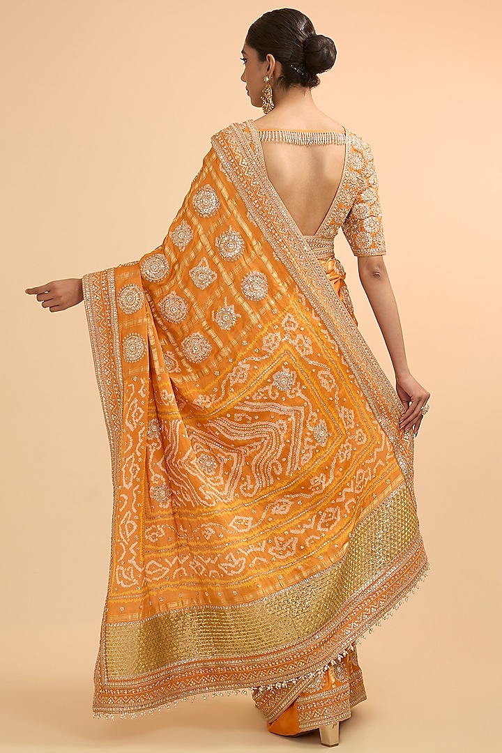 Orange Gajji Silk Gharchola Bridal Saree Set by Faabiiana at Pernia's Pop Up Shop