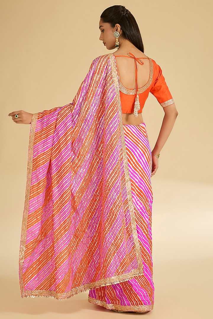 Pink & Orange Tussar Silk Bridal Saree Set by Faabiiana at Pernia's Pop Up Shop