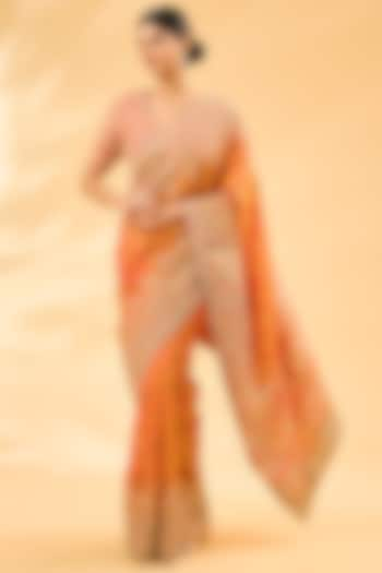 Orange Silk Patola Saree Set by Faabiiana at Pernia's Pop Up Shop