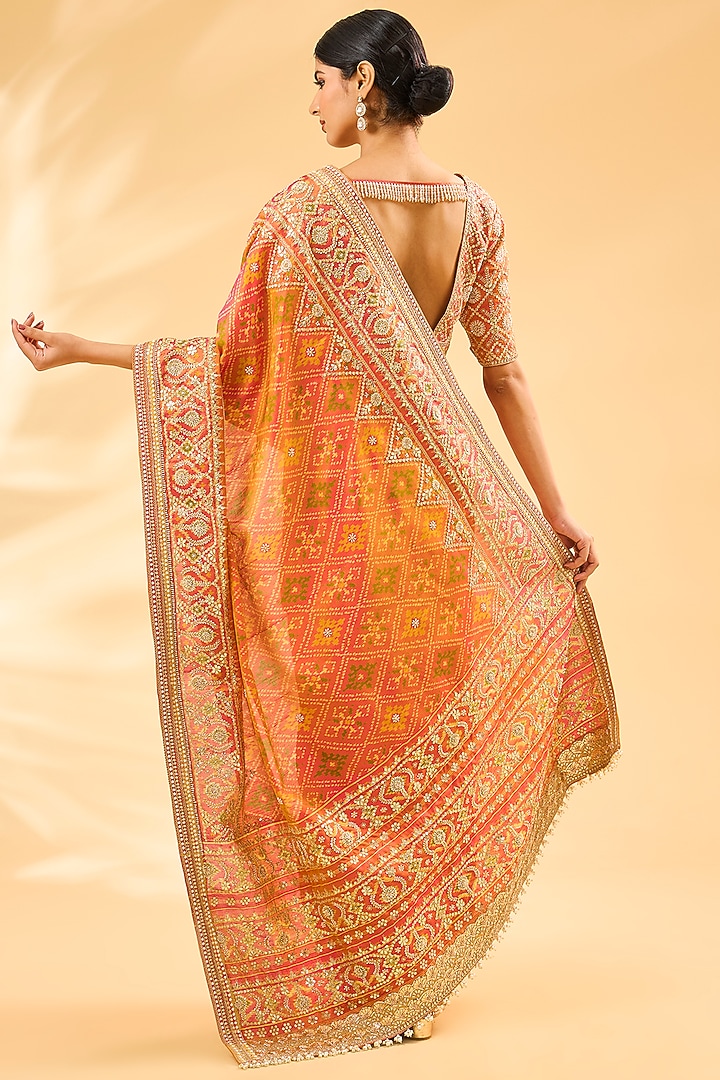 Orange Silk Patola Bridal Saree Set by Faabiiana at Pernia's Pop Up Shop