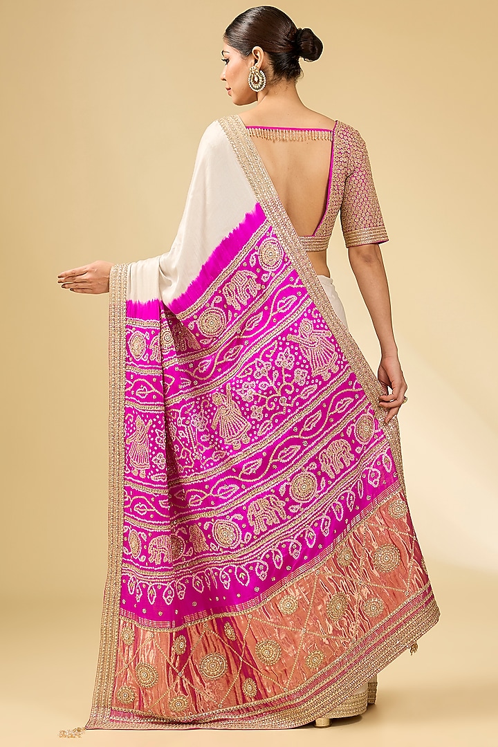 Ivory & Pink Gajji Silk Reception Saree Set by Faabiiana at Pernia's Pop Up Shop