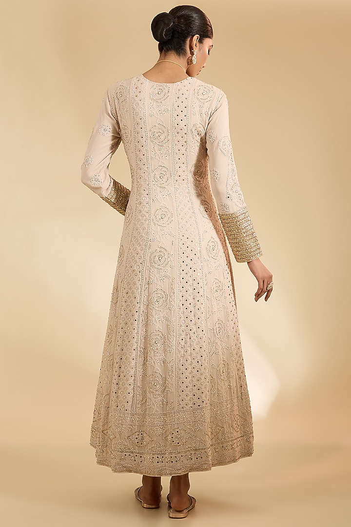 Ivory Georgette Lucknowi Bridal Anarkali Set by Faabiiana at Pernia's Pop Up Shop