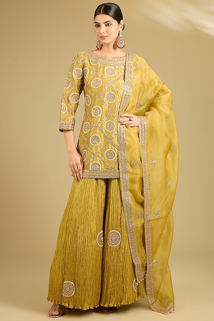 Lime Green Silk Bridal Sharara Set by Faabiiana at Pernia's Pop Up Shop