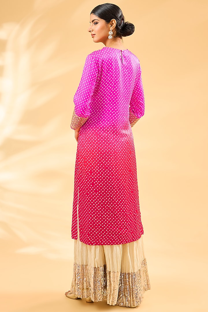 Red & Pink Gajji Silk Ombre Kurta Set by Faabiiana at Pernia's Pop Up Shop