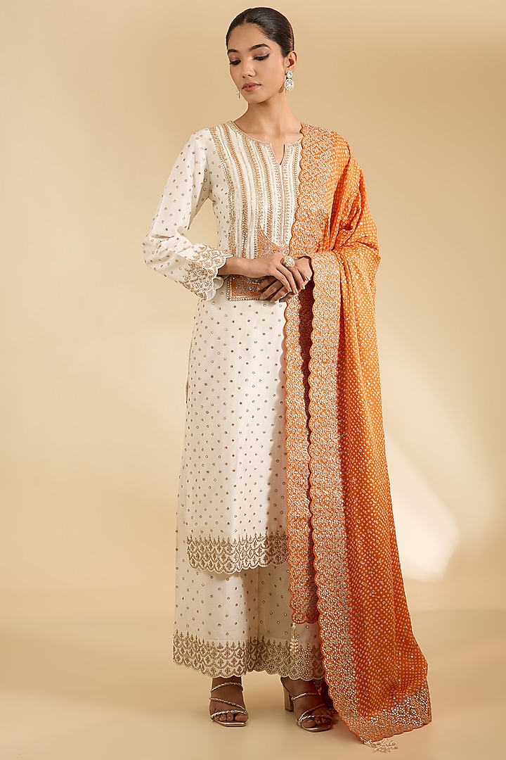 Ivory Chanderi Silk Kurta Set by Faabiiana at Pernia's Pop Up Shop