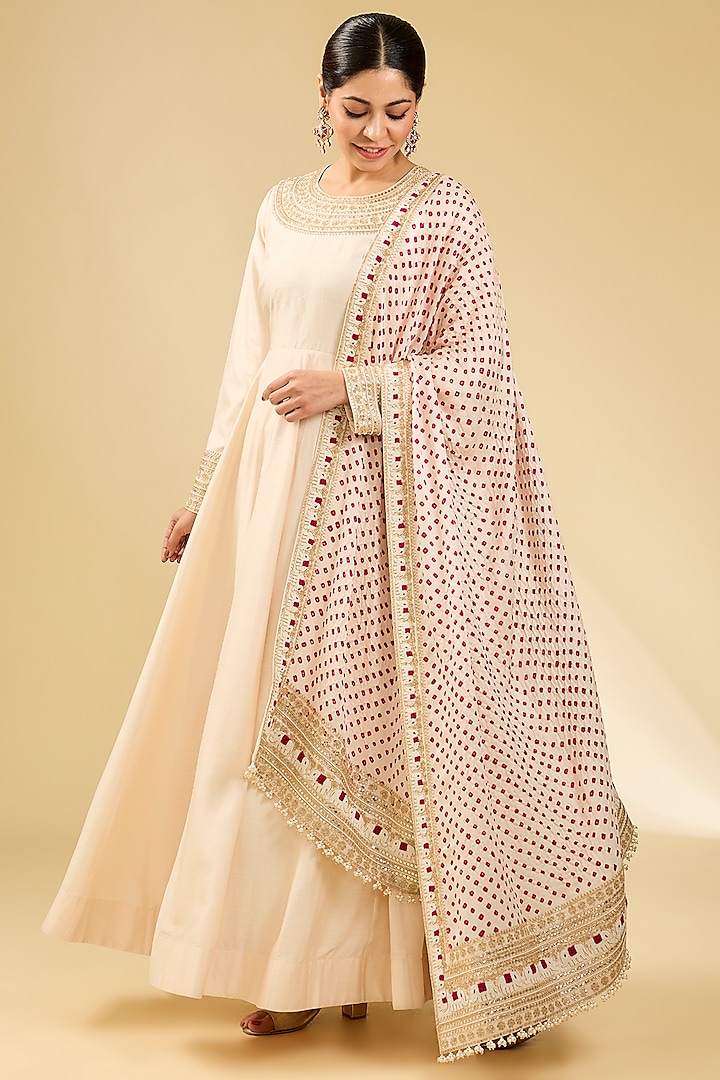 Ivory Silk Moonga Silk Anarkali Set by Faabiiana at Pernia's Pop Up Shop