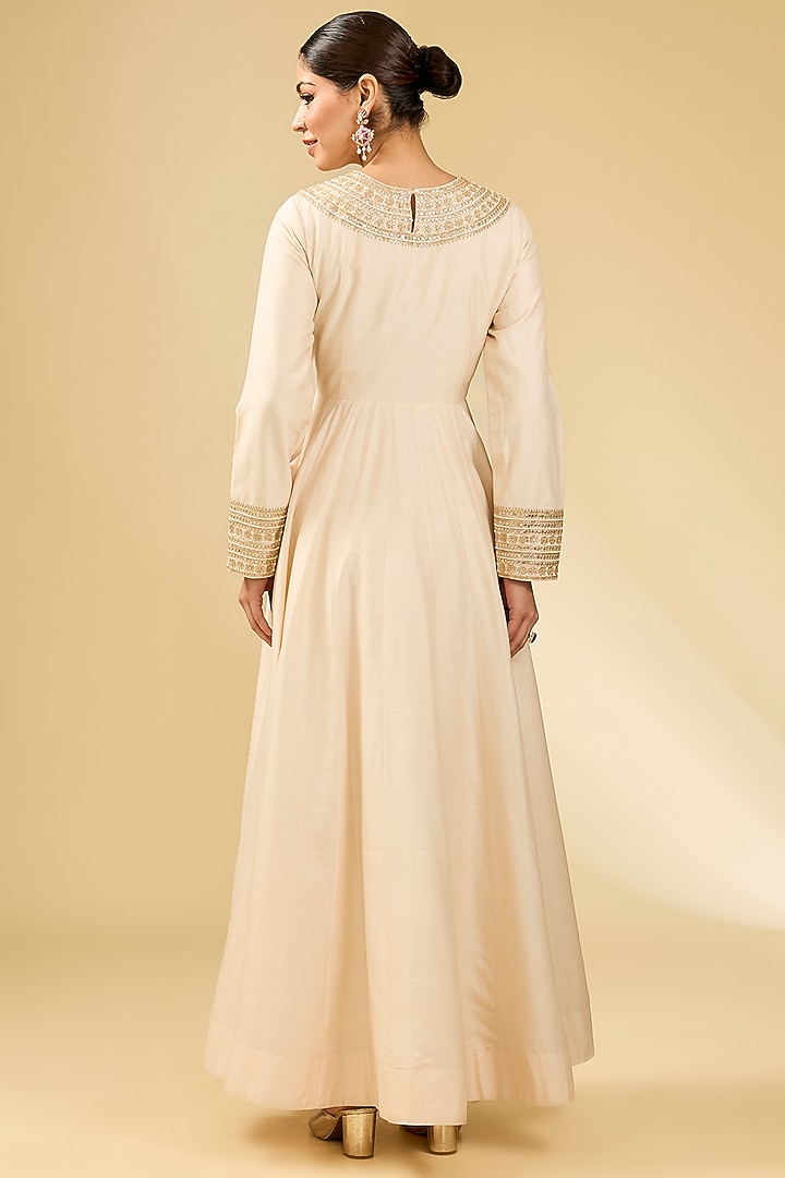 Ivory Silk Moonga Silk Bridal Anarkali Set by Faabiiana at Pernia's Pop Up Shop