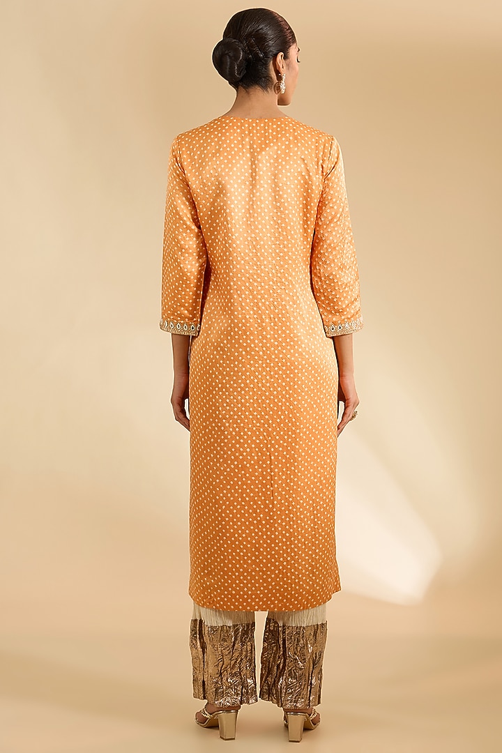 Orange Gajji Silk Bandhani Printed Kurta Set by Faabiiana at Pernia's Pop Up Shop