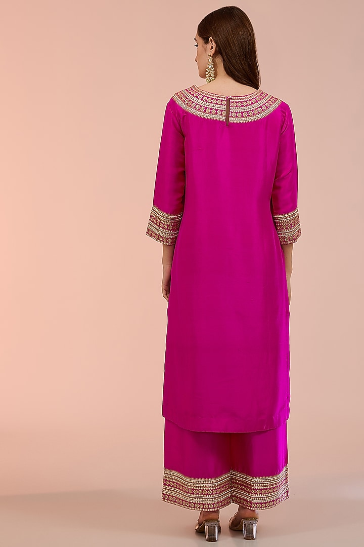Pink Silk Zari & Gota Embroidered Kurta Set by Faabiiana at Pernia's Pop Up Shop