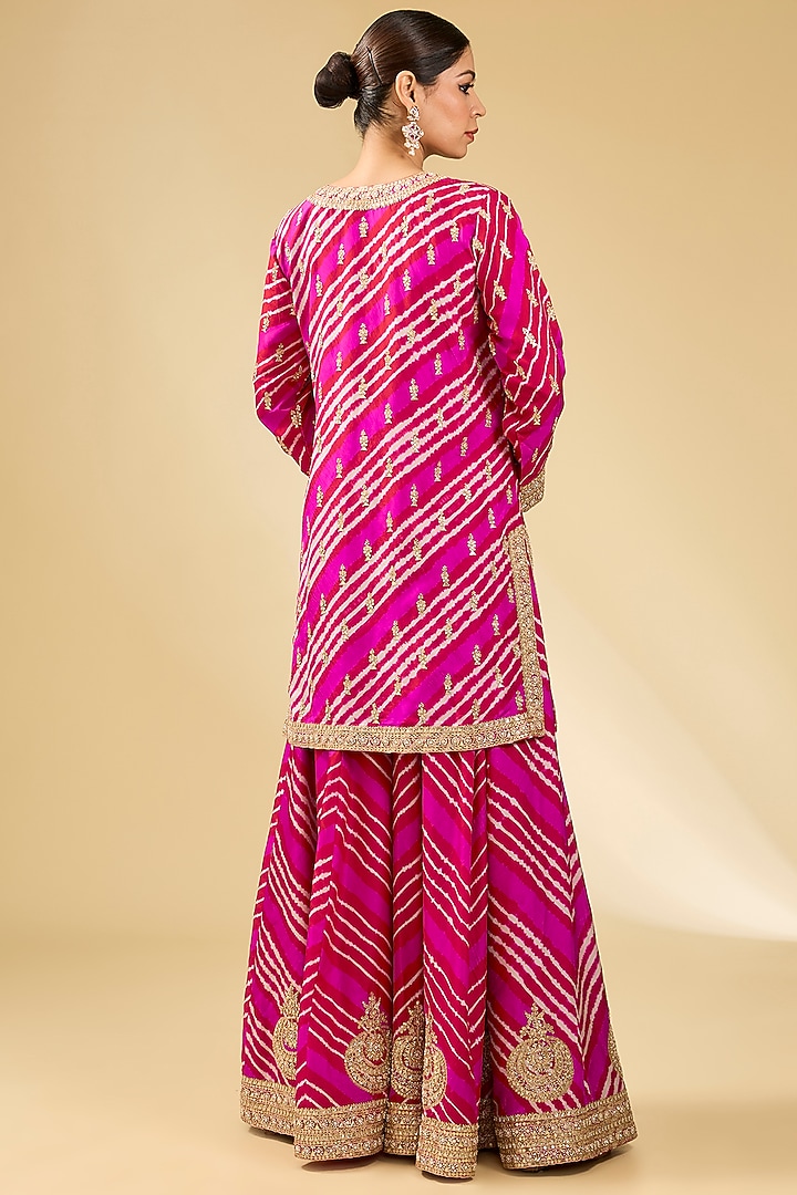 Red & Pink Dupion Bridal Sharara Set by Faabiiana at Pernia's Pop Up Shop