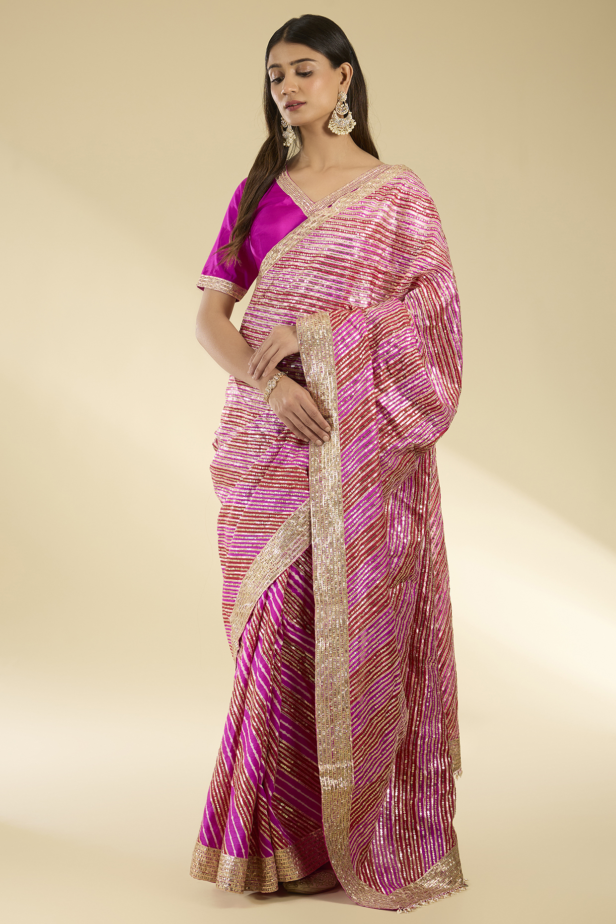 Pink & Gold Tussar Silk Saree Set by Faabiiana at Pernia's Pop Up Shop