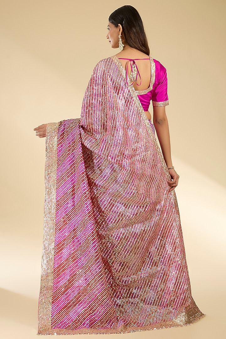 Pink & Gold Tussar Silk Bridal Saree Set by Faabiiana at Pernia's Pop Up Shop