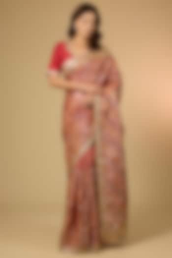 Red Tussar Silk Bridal Saree Set by Faabiiana at Pernia's Pop Up Shop