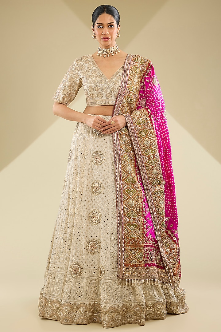 Ivory Chikankari Bridal Lehenga Set by Faabiiana at Pernia's Pop Up Shop