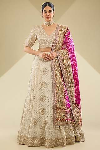 Ivory Chikankari Lehenga Set by Faabiiana