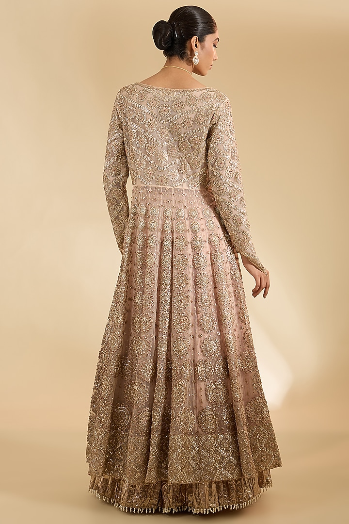 Onion Pink Net Embroidered Jacket Set by Faabiiana at Pernia's Pop Up Shop