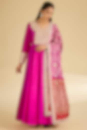 Pink Matka Silk Bridal Anarkali Set by Faabiiana at Pernia's Pop Up Shop