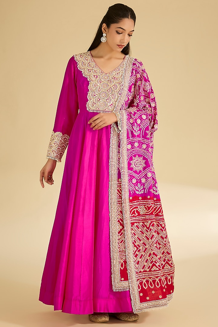 Pink Matka Silk Bridal Anarkali Set by Faabiiana at Pernia's Pop Up Shop