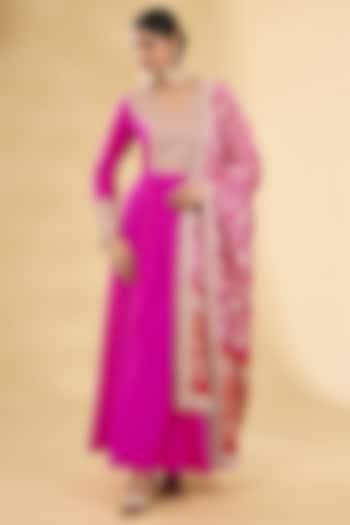 Pink Matka Silk Anarkali Set by Faabiiana at Pernia's Pop Up Shop