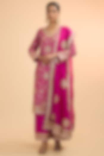 Pink Dupion Silk Marodi Work Kurta Set by Faabiiana at Pernia's Pop Up Shop