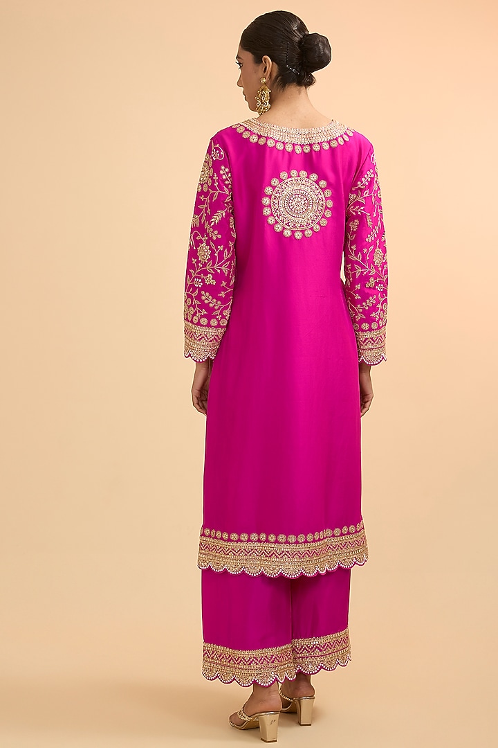 Pink Dupion Silk Marodi Work Kurta Set by Faabiiana at Pernia's Pop Up Shop