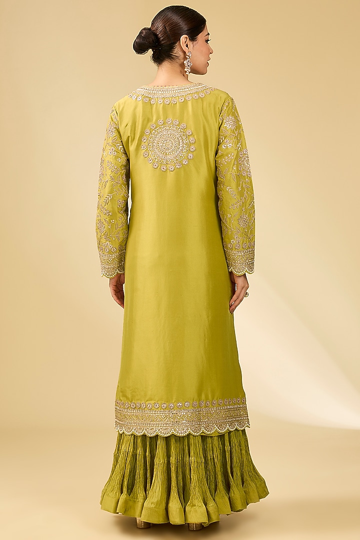 Green Dupion Silk Kurta Set by Faabiiana at Pernia's Pop Up Shop