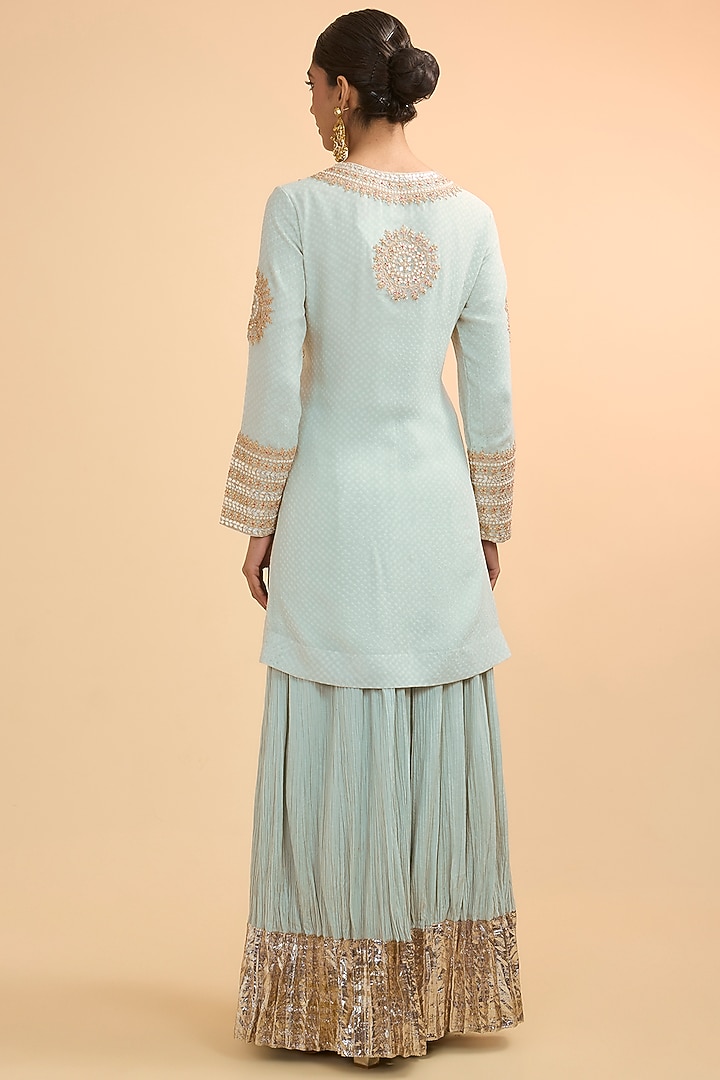 Ice Blue Gajji Silk Crushed Bridal Sharara Set by Faabiiana at Pernia's Pop Up Shop