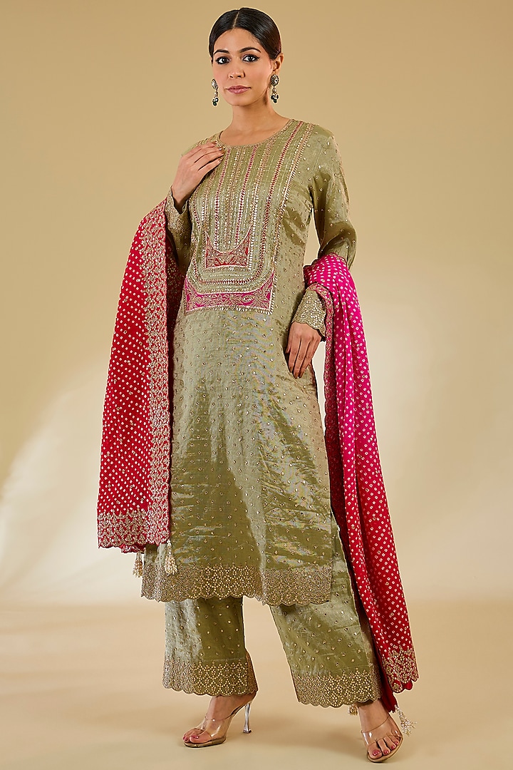 Pista Green Banarasi Tissue Kurta Set by Faabiiana at Pernia's Pop Up Shop