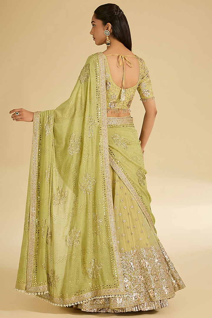 Lime Green Net & Silk Bridal Lehenga Saree Set by Faabiiana at Pernia's Pop Up Shop