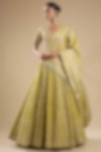 Mehendi Green Georgette Chikankari Embroidered Bridal Lehenga Set by Faabiiana at Pernia's Pop Up Shop