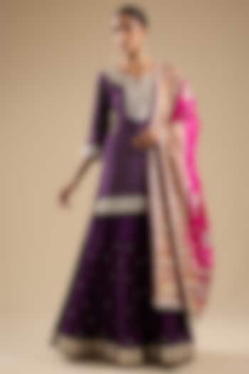 Purple Dupion Embroidered Bridal Sharara Set by Faabiiana at Pernia's Pop Up Shop
