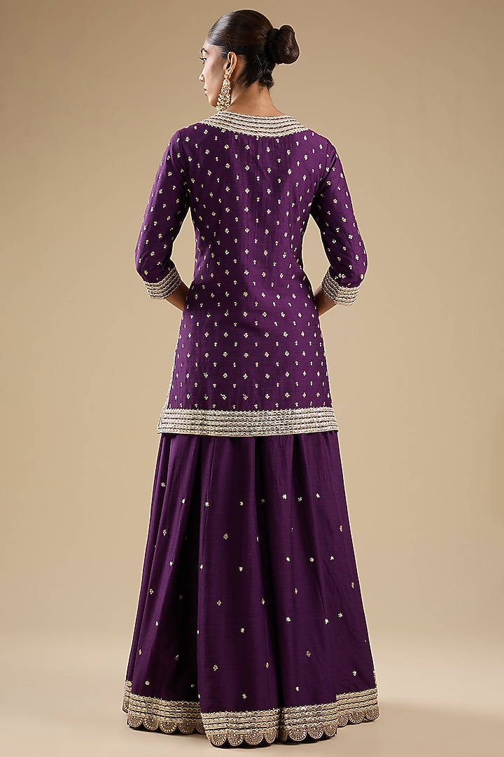 Purple Dupion Embroidered Bridal Sharara Set by Faabiiana at Pernia's Pop Up Shop