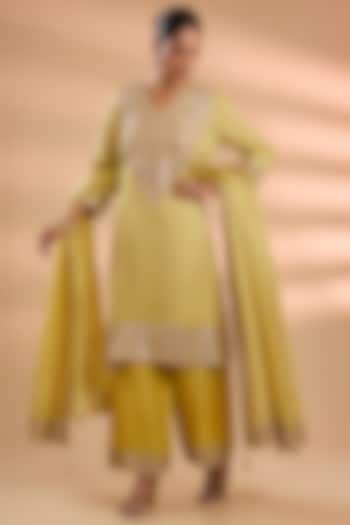 Yellow Gajji Silk Kurta Set by Faabiiana at Pernia's Pop Up Shop