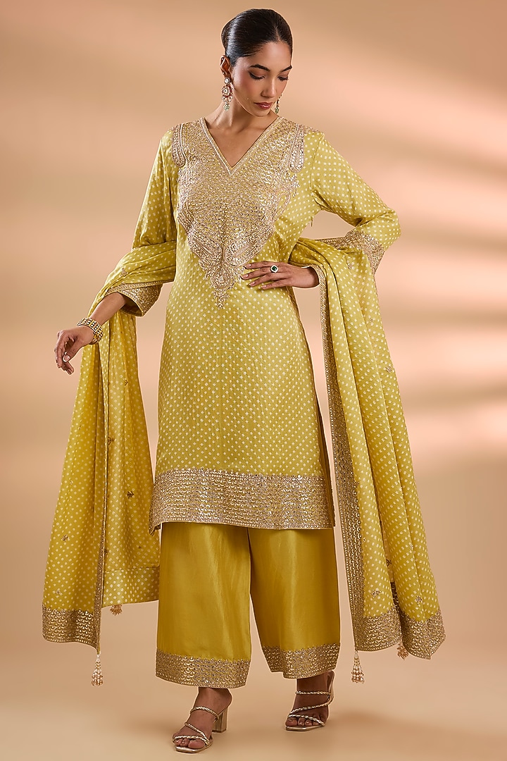 Yellow Gajji Silk Kurta Set by Faabiiana at Pernia's Pop Up Shop