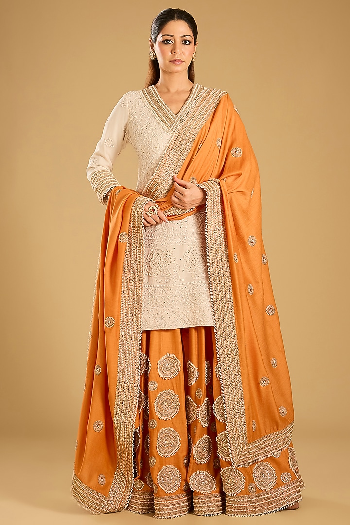 Orange Chikankari Bridal Sharara Set by Faabiiana at Pernia's Pop Up Shop