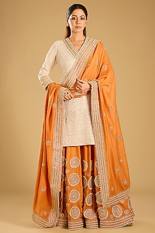 Orange Chikankari Sharara Set by Faabiiana