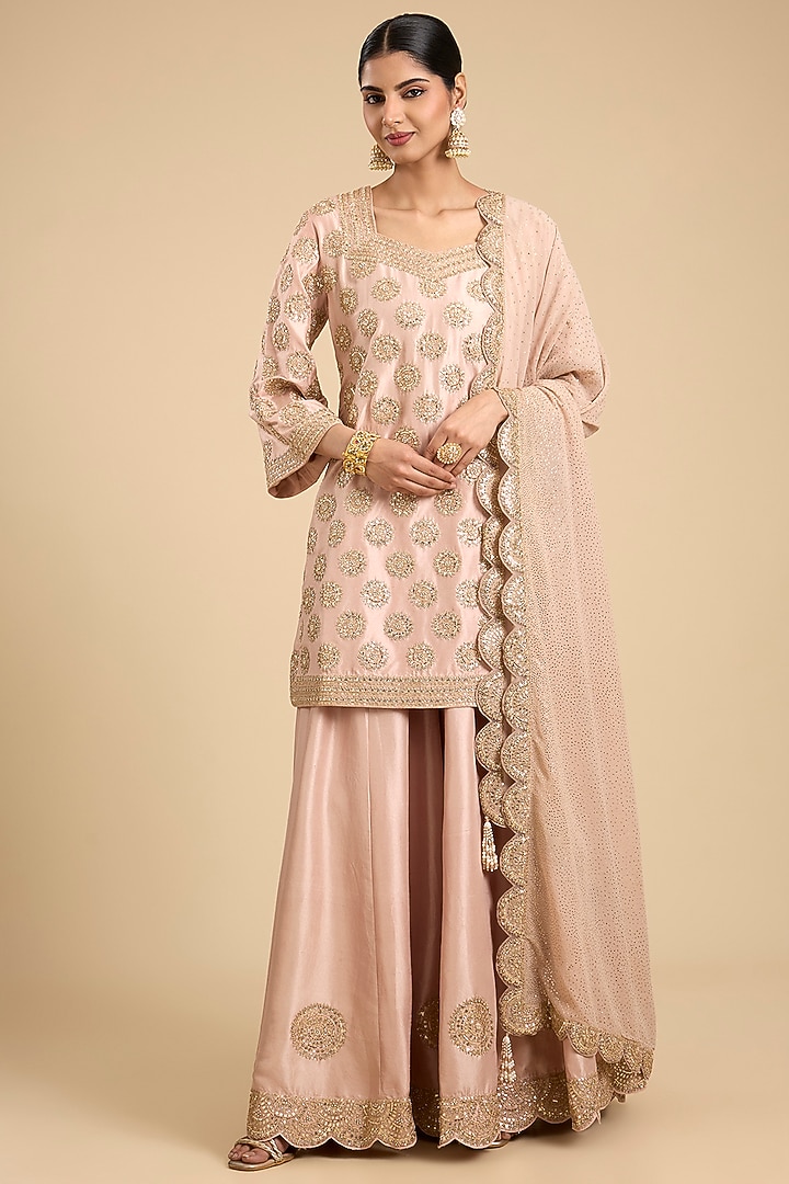 Onion Pink Dupion Silk Bridal Sharara Set by Faabiiana at Pernia's Pop Up Shop